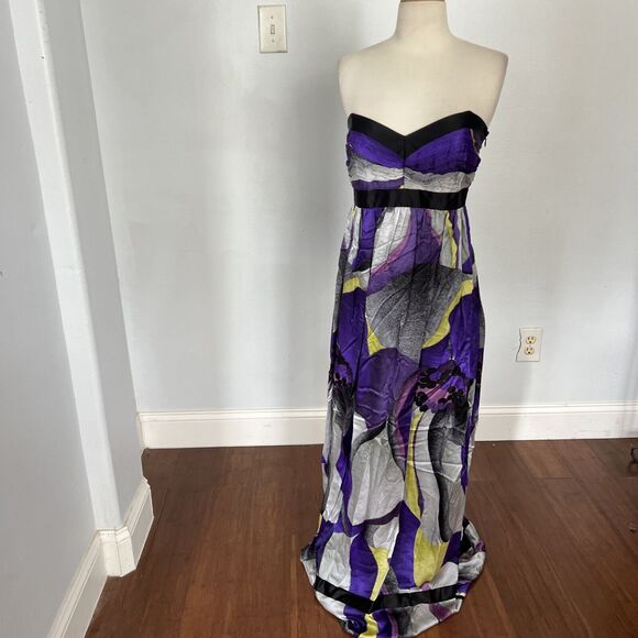 LAUNDRY 100% Silk Strapless Whimsy‎ Fairy Babydoll Evening Gown Maxi Dress 6 - Picture 1 of 9